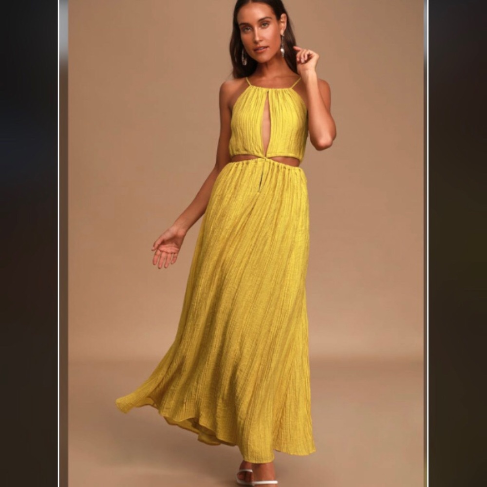 Streamlined Mustard Yellow Tie-Back Cutout Maxi